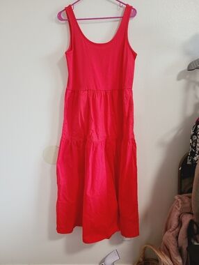NWT J.Crew Factory Red Tiered Mixy Midi Dress